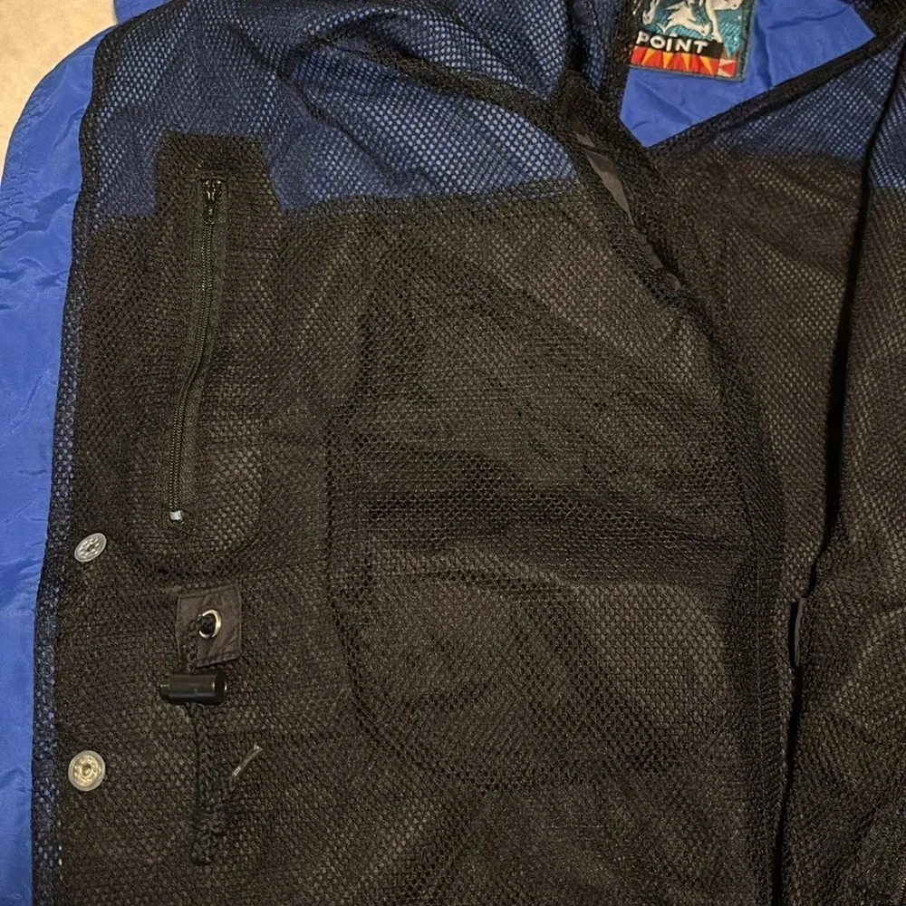 Vintage Turning Point Men's Blue and Black Windbreaker Jacket